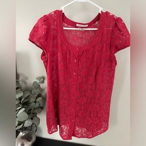 Lace short sleeve button up shirt
